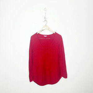EILEEN FISHER 100% organic cotton v neck sweater red boxy womens small S